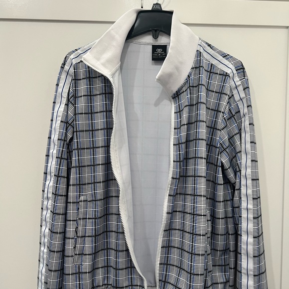 Jian Wang plaid full zip blue and white track jacket Men’s Large - Picture 11 of 16